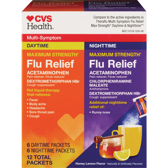 slide 1 of 1, CVS Health Max Daytime/ Nighttime Honey Lemon Powder Packets, 12 ct