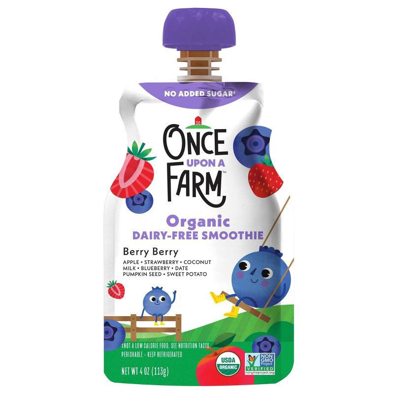 slide 1 of 3, Once Upon a Farm Berry Berry Organic Dairy-Free Kids' Smoothie - 4oz Pouch, 4 oz