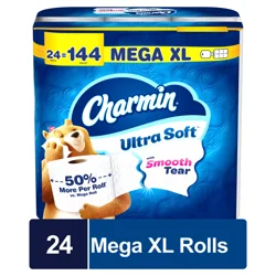 Charmin Toilet Paper Ultra Soft, 24 Mega XL Rolls, 2-ply Bath Tissue