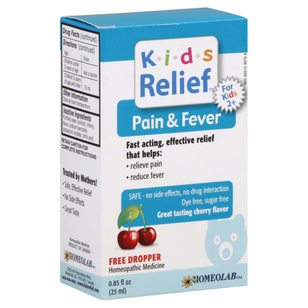 slide 1 of 1, Kids Relief Pain & Fever Cherry Flavor Homeopathic Medicine, 0.85 fl oz