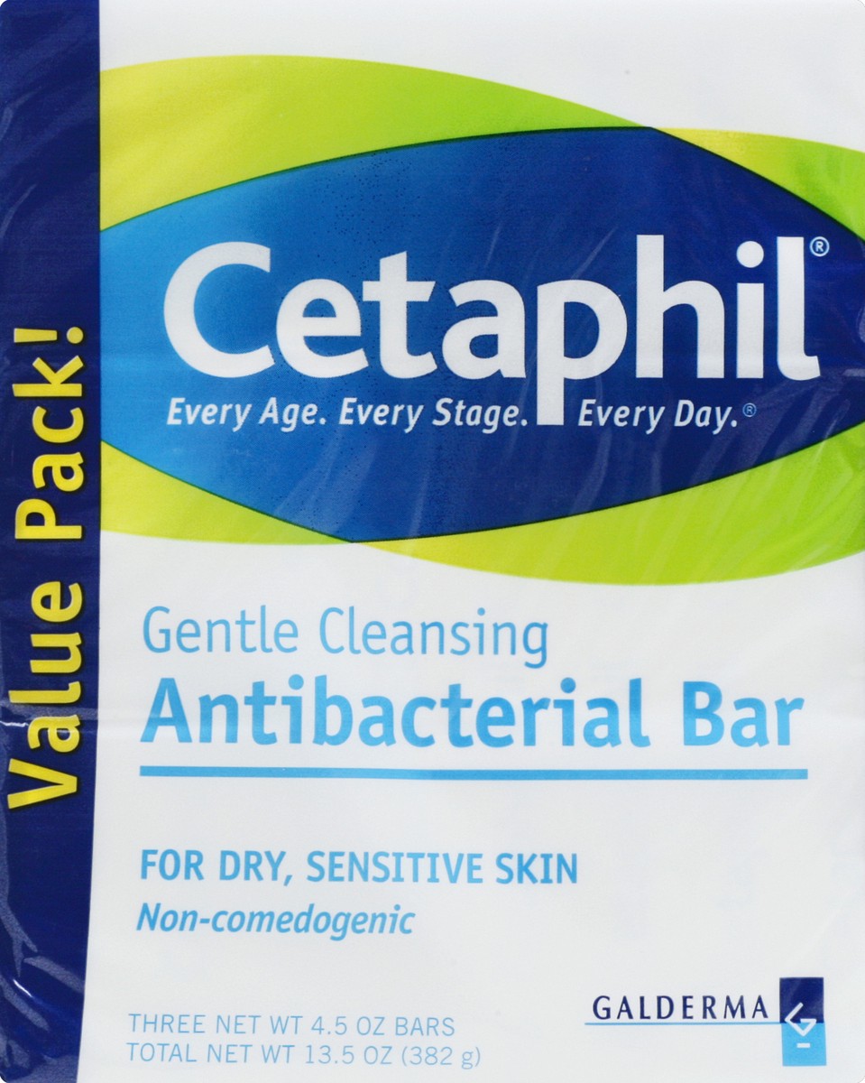 slide 1 of 10, Cetaphil Antibacterial Bar 3 ea, 3 ct