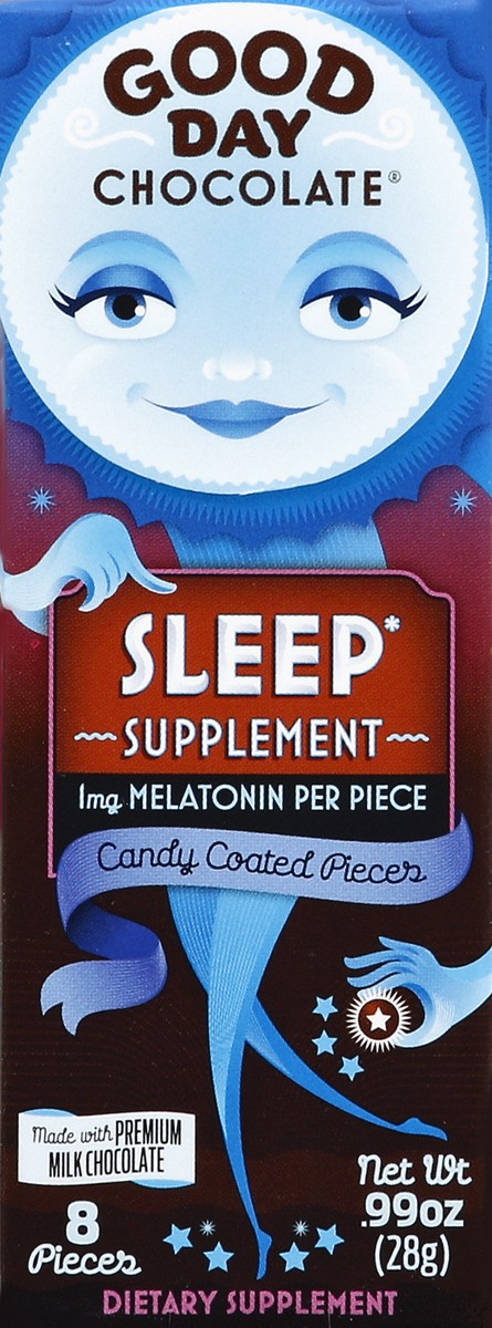 slide 4 of 5, Good Day Chocolate Sleep Supplement Candy Coated Pi, 8 ct