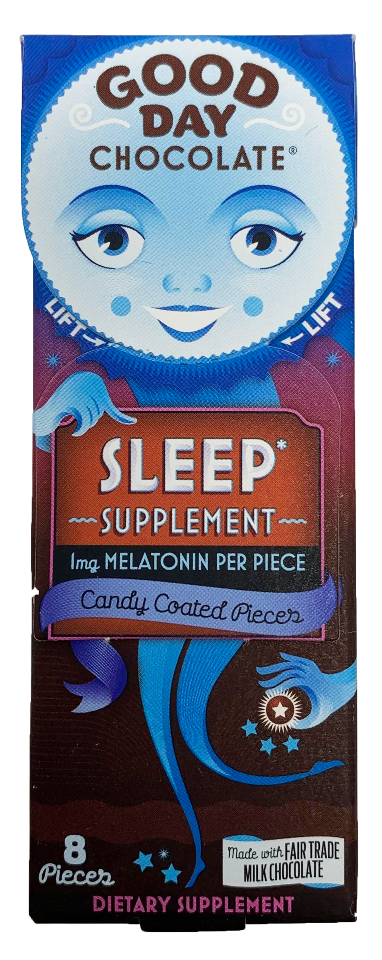 slide 1 of 5, Good Day Chocolate Sleep Supplement Candy Coated Pi, 8 ct