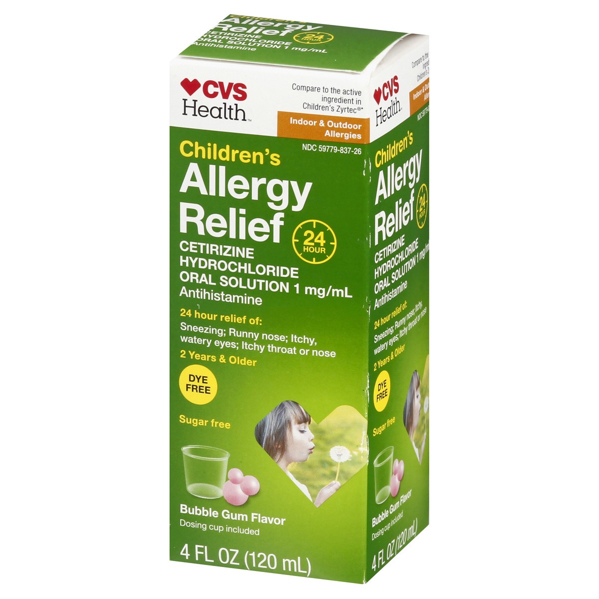 slide 5 of 12, CVS Health Children's 24Hr Allergy Relief Cetirizine Hcl Oral Antihistamine, Bubblegum, 4 Oz, 1 ct