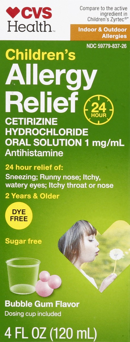 slide 10 of 12, CVS Health Children's 24Hr Allergy Relief Cetirizine Hcl Oral Antihistamine, Bubblegum, 4 Oz, 1 ct