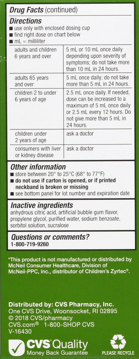 slide 6 of 12, CVS Health Children's 24Hr Allergy Relief Cetirizine Hcl Oral Antihistamine, Bubblegum, 4 Oz, 1 ct