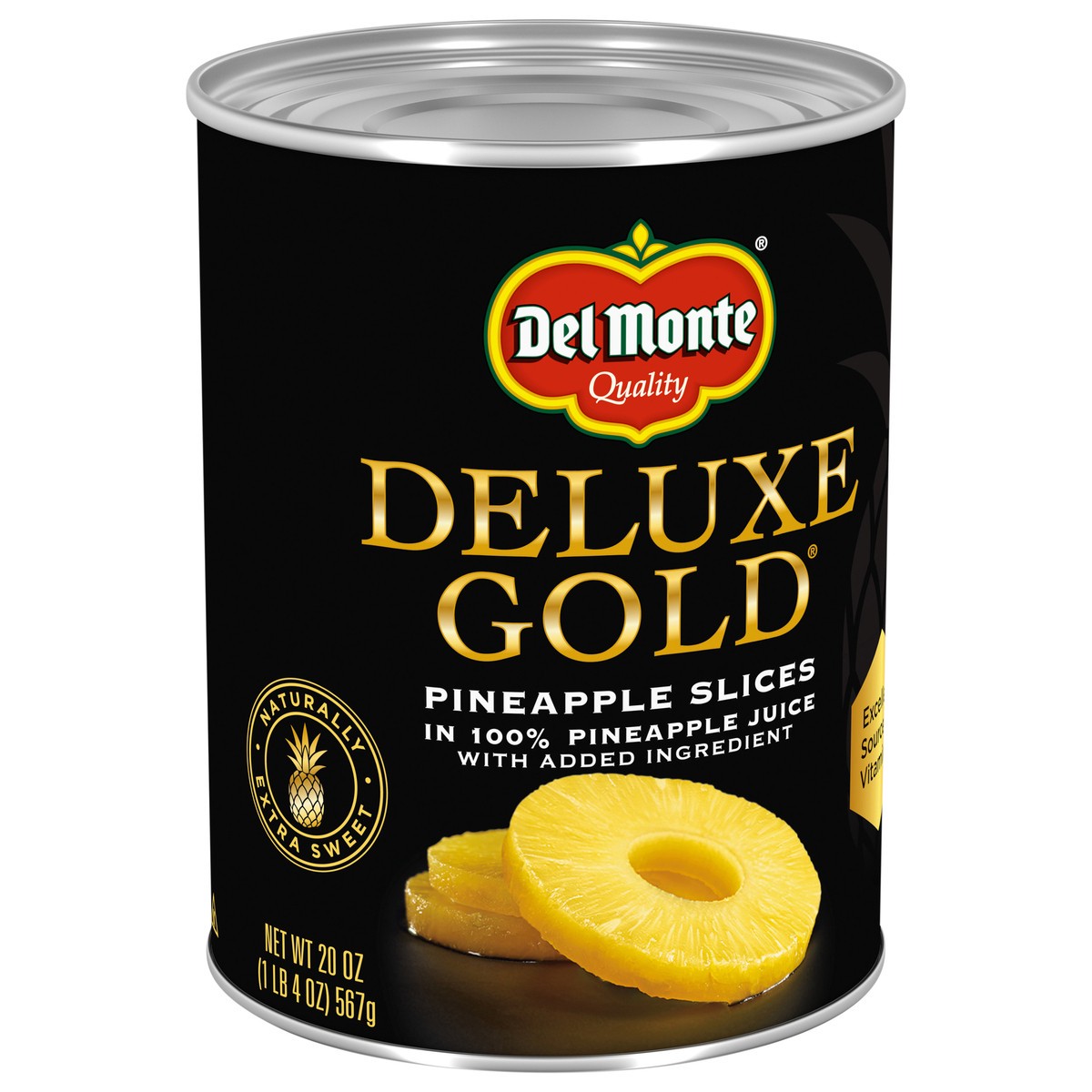 slide 3 of 4, Del Monte Deluxe Gold Pineapple Slices in 100% Pineapple Juice, 20 oz Can, 20 oz