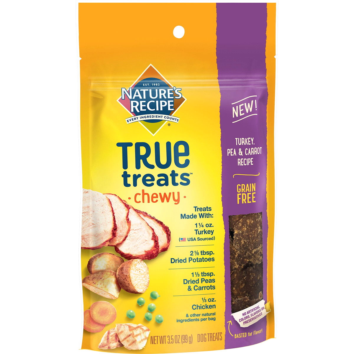 slide 1 of 1, Nature's Recipe True Treats, Turkey, Pea & Carrot, Grain-Free, Natural, Chewy Dog Treats, 3.5 oz