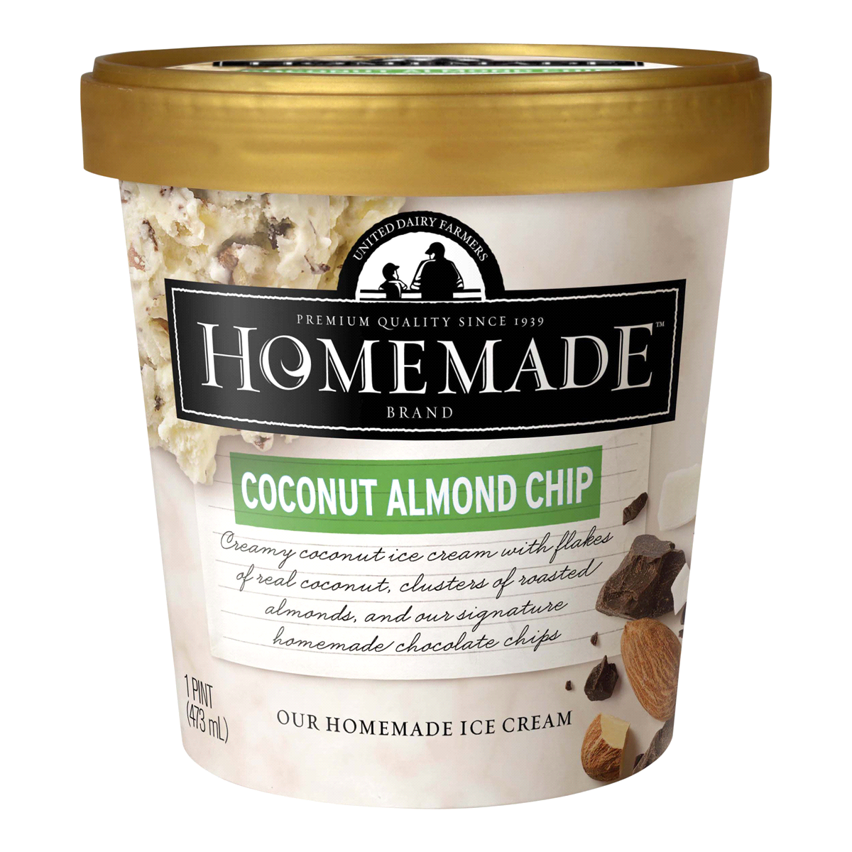 slide 1 of 1, United Dairy Farmers Homemade Coconut Almond Chip Ice Cream, 16 oz