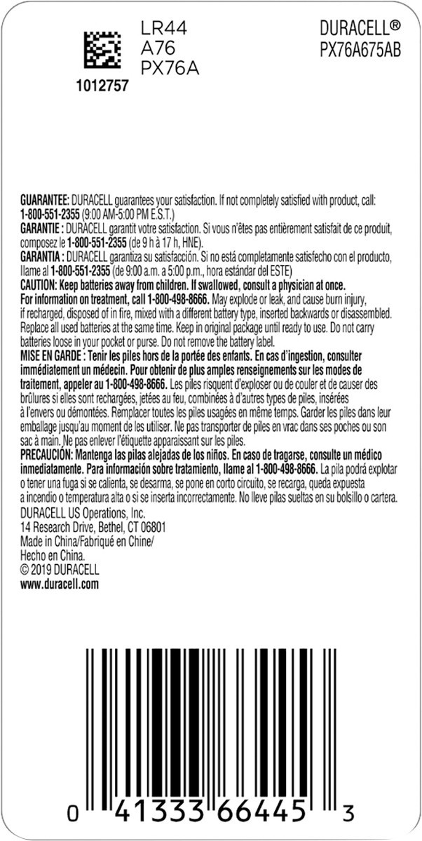 slide 4 of 4, Duracell 76A Alkaline Battery, 1/Pack, 1 ct