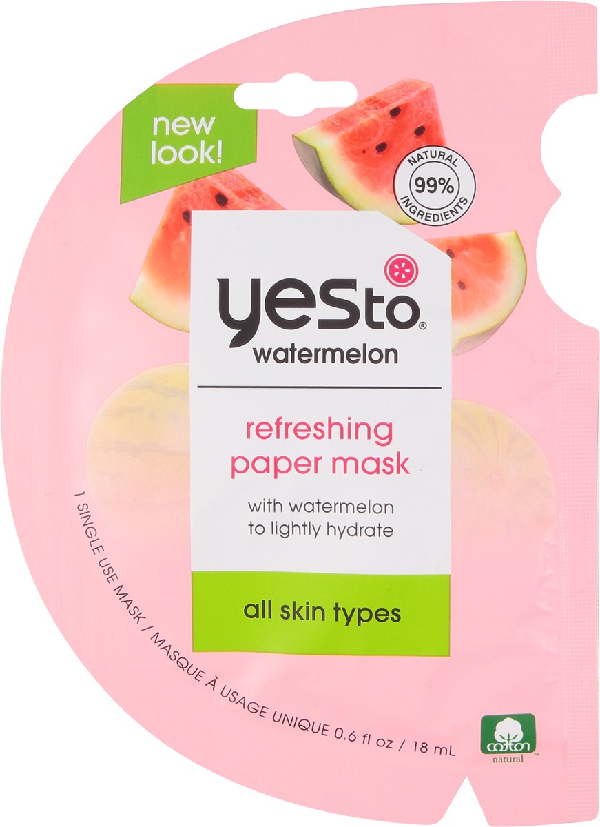 slide 1 of 8, Yes to Watermelon Refreshing Paper Mask 1 ea, 0.67 oz