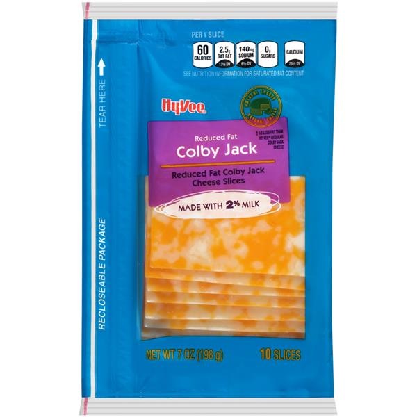 slide 1 of 1, Hy-vee Colby Jack Reduced Fat Cheese Slices, 10 ct; 7 oz