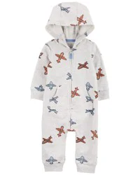 Carter's Baby Airplane Zip-Up Long-Sleeve Jumpsuit - Grey Grey 12M