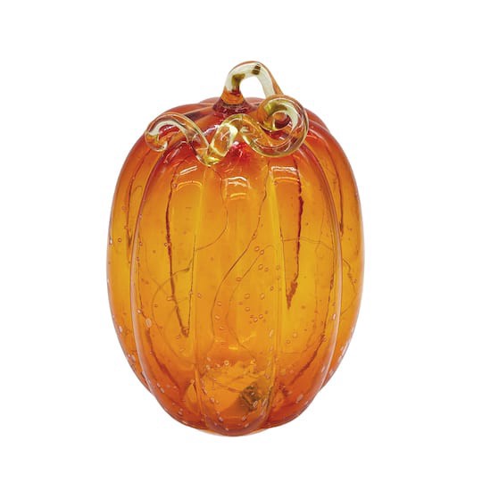 slide 1 of 2, 9" Orange Lighted Glass Pumpkin By Ashland, 9 in