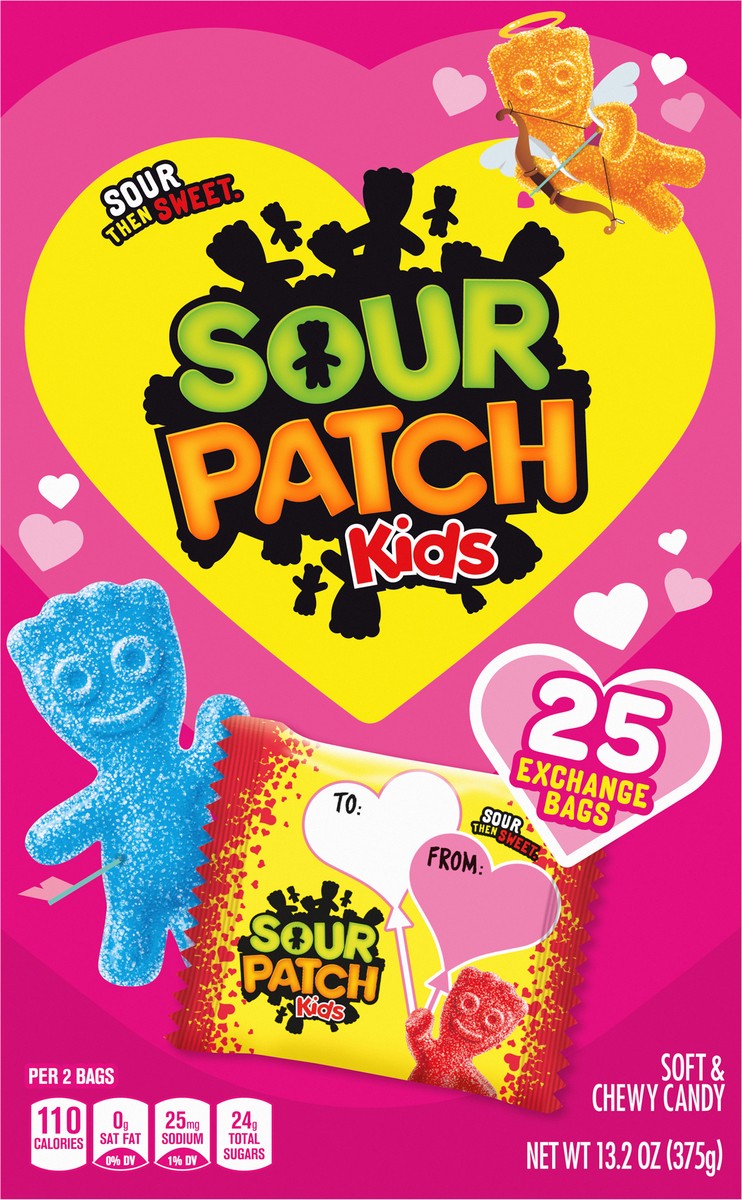 slide 7 of 13, SOUR PATCH KIDS Valentine Candy, 25 Snack Packs, 4 Valentine's Day Cards, 0.82 lb