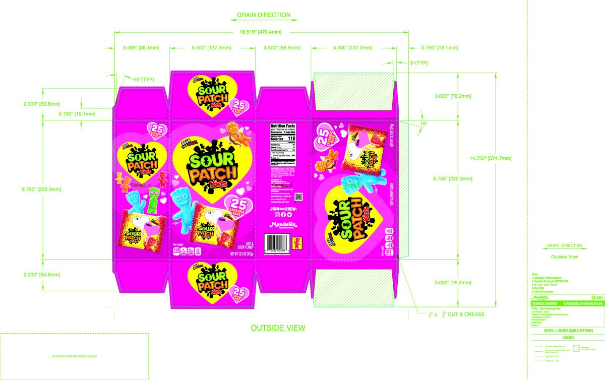 slide 12 of 13, SOUR PATCH KIDS Valentine Candy, 25 Snack Packs, 4 Valentine's Day Cards, 0.82 lb