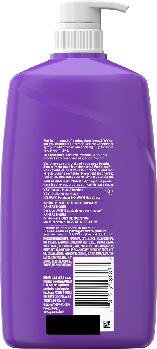 slide 2 of 3, Aussie Miracle Volume Conditioner With Plum & Bamboo, 778 ml