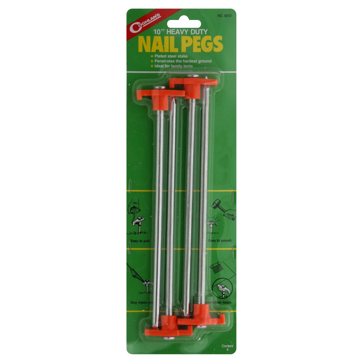 slide 1 of 1, Coghlan's Heavy Duty Nail Pegs - 4 Pack, 10 in