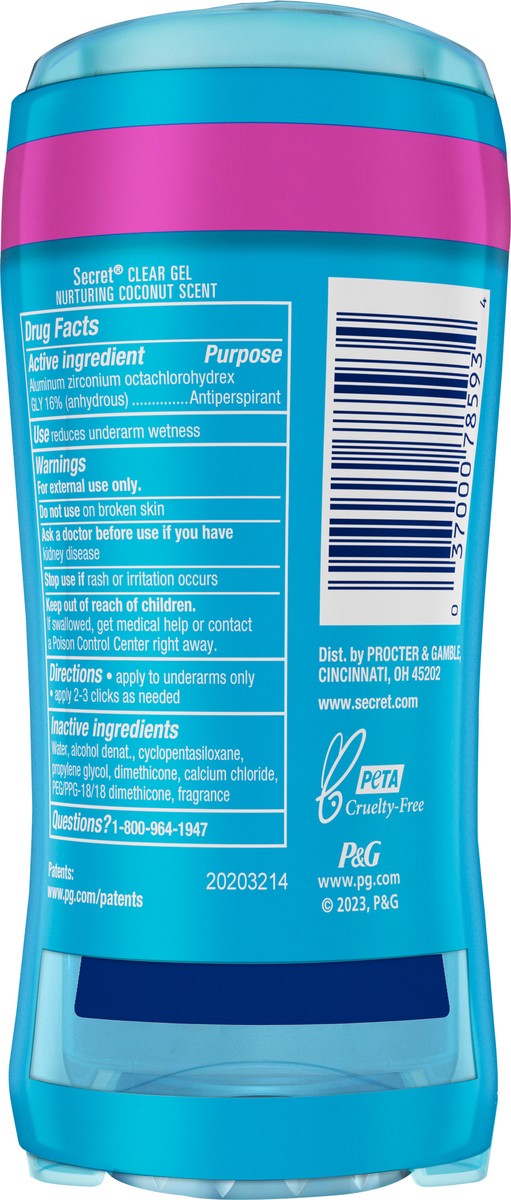 slide 4 of 8, Secret Fresh Clear Gel Antiperspirant and Deodorant for Women, Coconut Scent, 2.6 oz each, Pack of 2, 2 ct