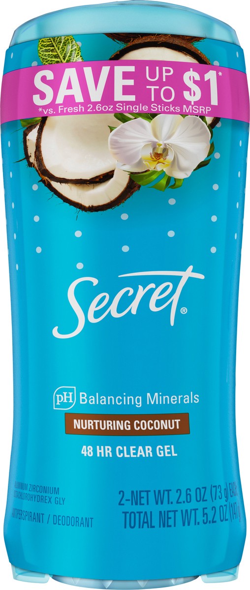 slide 7 of 8, Secret Fresh Clear Gel Antiperspirant and Deodorant for Women, Coconut Scent, 2.6 oz each, Pack of 2, 2 ct