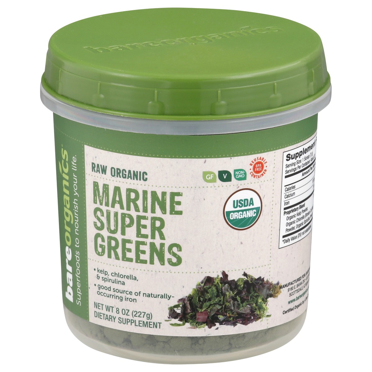 slide 1 of 1, BareOrganics Raw Organic Marine Super Greens 8 oz, 8 oz
