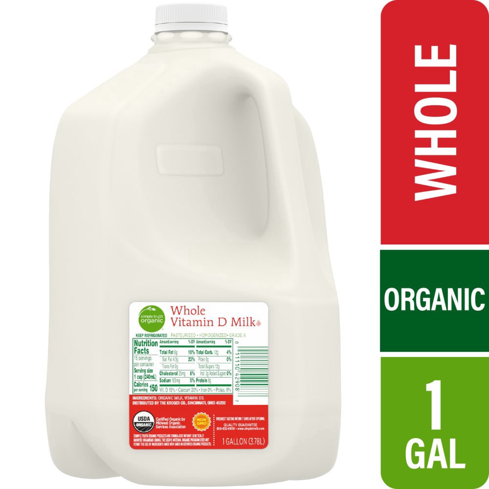 slide 1 of 1, Simple Truth Organic Whole Milk, 1 gal