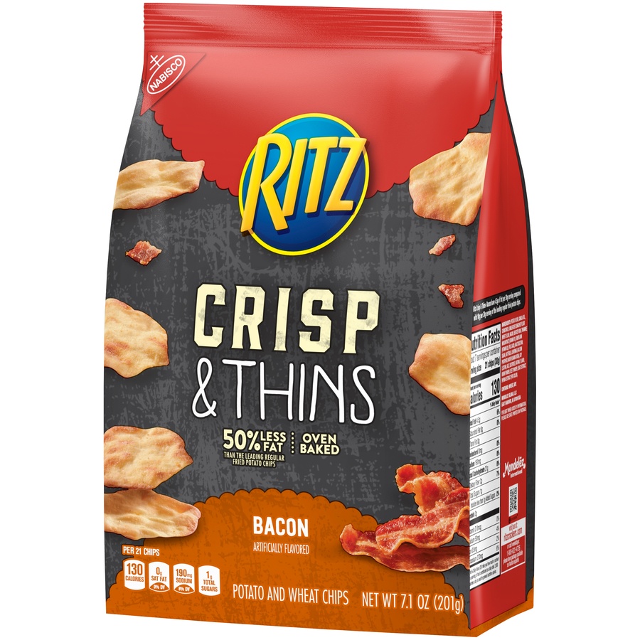 slide 4 of 9, Ritz Crisp & Thins Bacon Potato and Wheat Chips, 7.1 oz