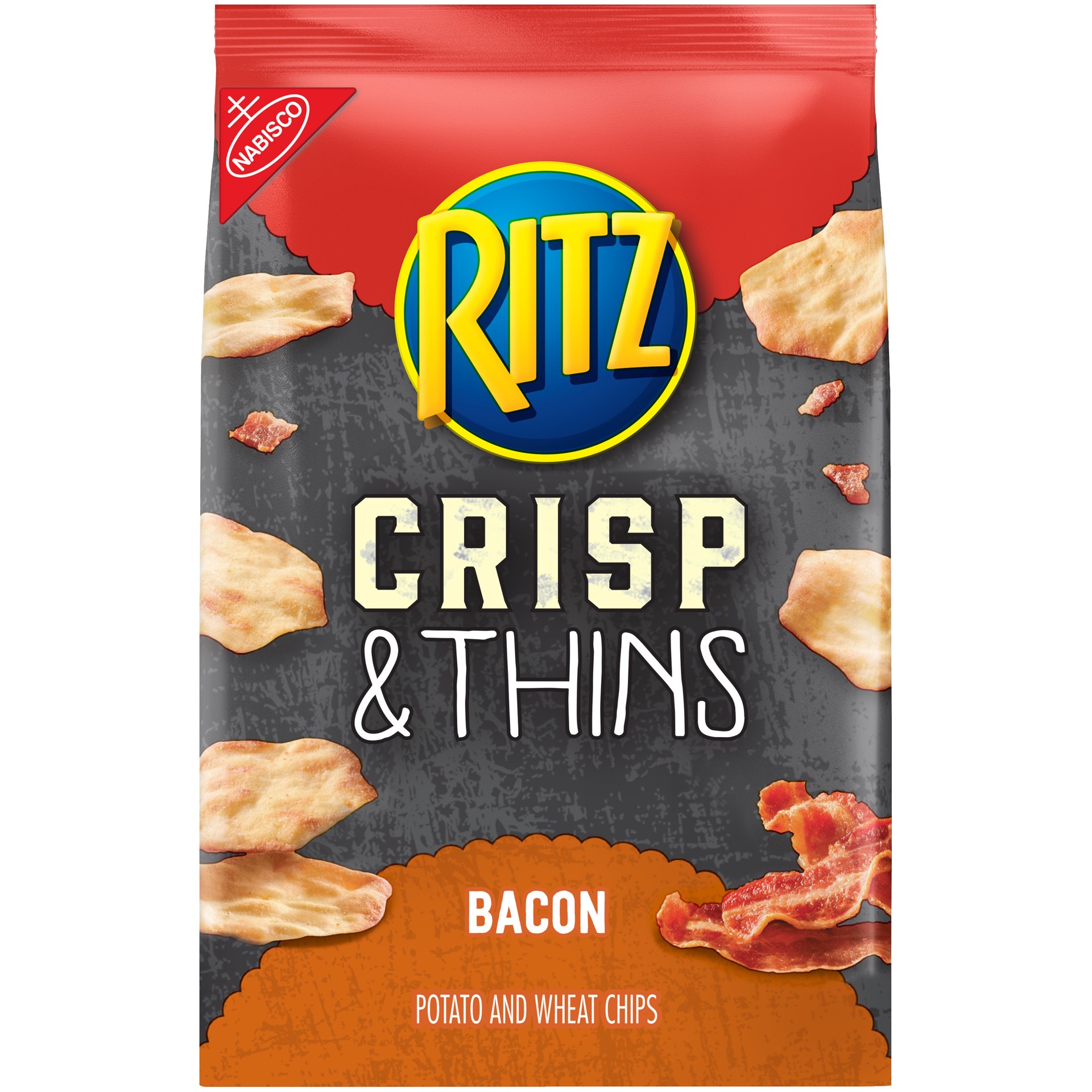 slide 1 of 5, RITZ Crisp & Thins Chips, Bacon Flavor, 1 Bag (7.1 oz.), 0.47 lb