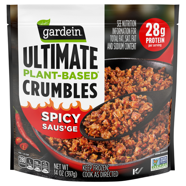slide 1 of 1, Gardein Ultimate Plant-Based Spicy Saus'ge Crumbles Frozen, 14 oz
