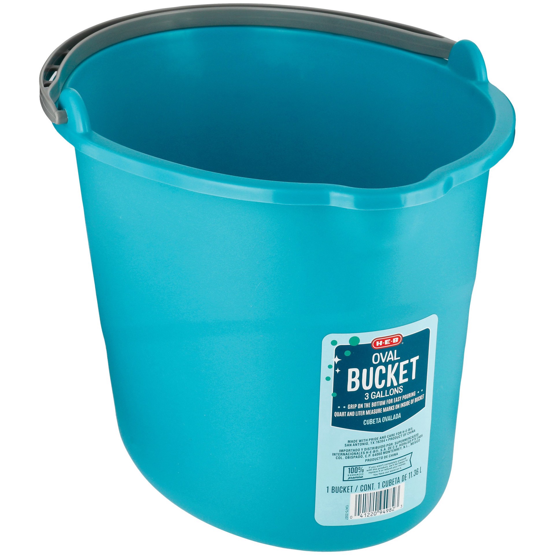 slide 1 of 1, H-E-B Teal Oval Bucket with Handle, 3 gal