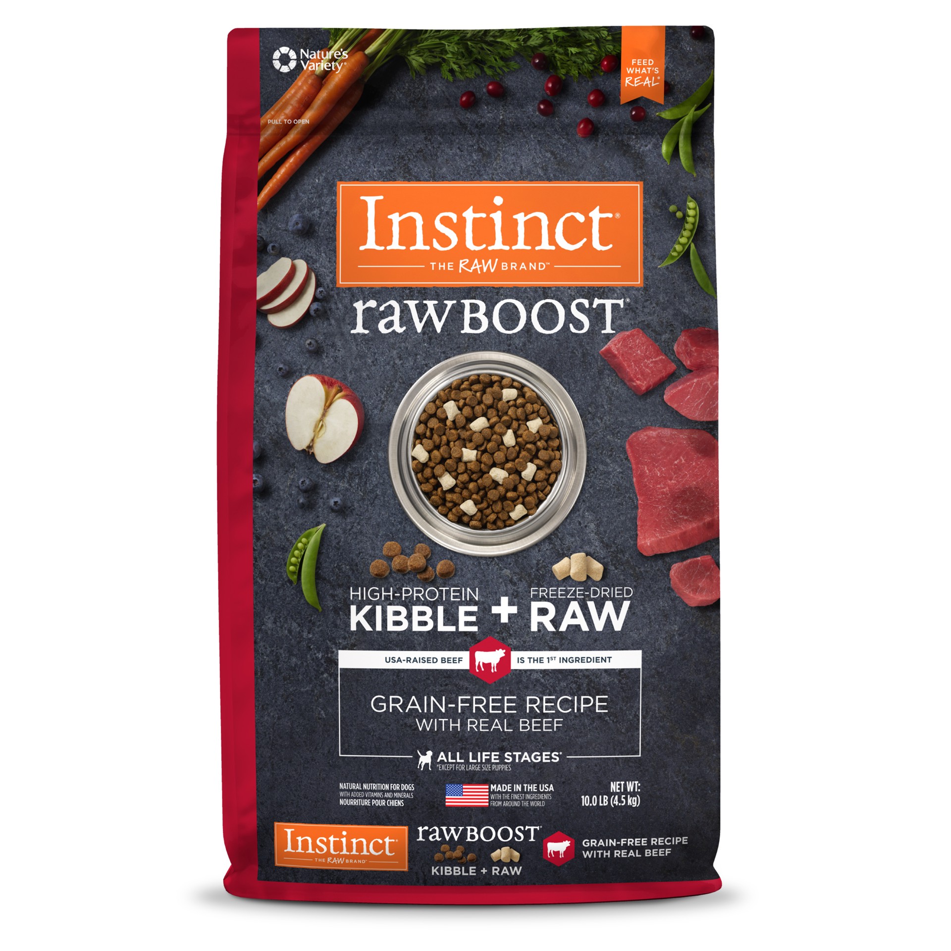 slide 1 of 4, Instinct Raw Boost Beef Dry Dog Food, 10 lb. Bag, 10 lb