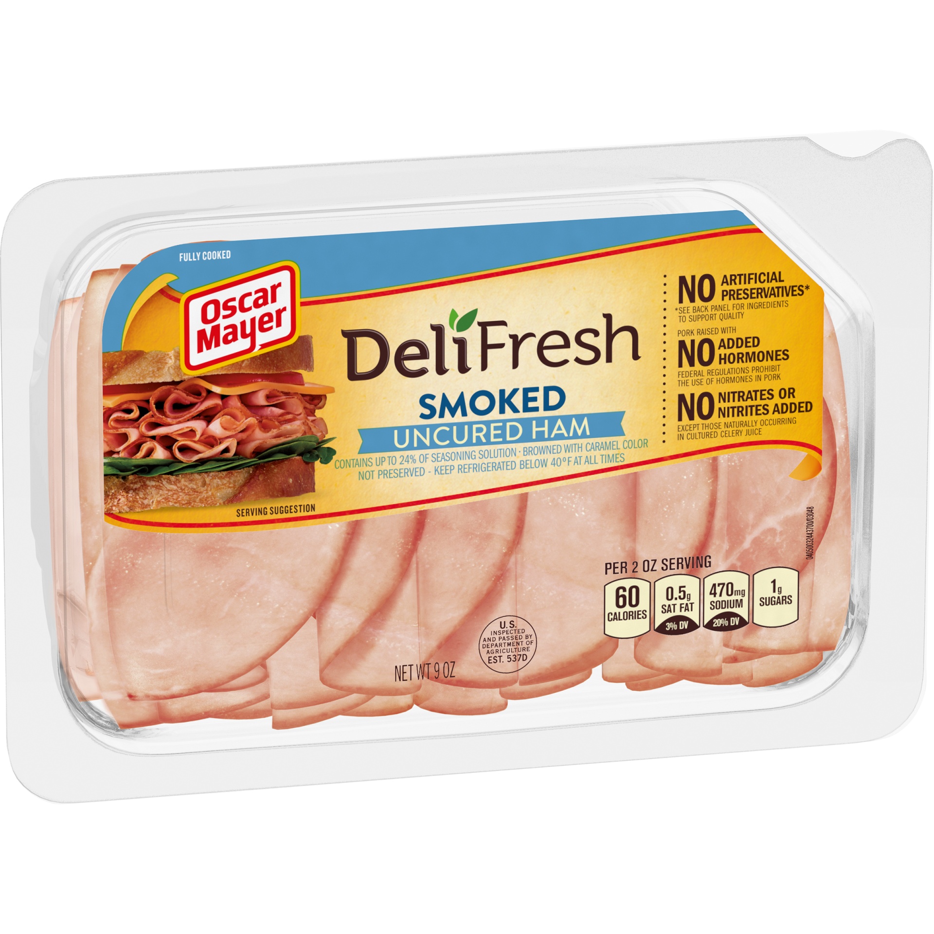 slide 5 of 9, Oscar Mayer Deli Fresh Smoked Uncured Ham Sliced Lunch Meat Tray, 9 oz