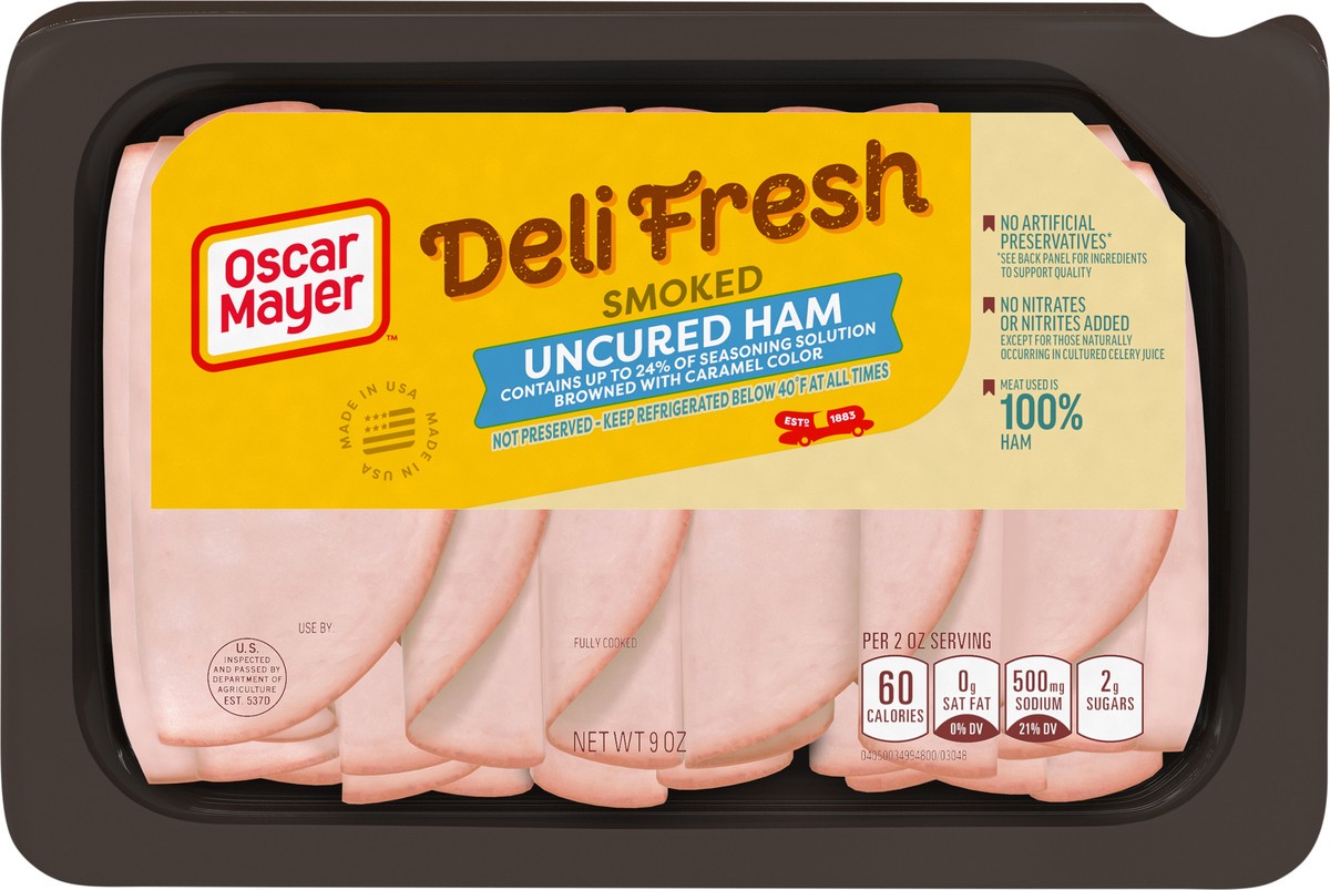 slide 5 of 9, Oscar Mayer Deli Fresh Smoked Uncured Ham Sliced Lunch Meat, 9 oz. Tray, 9 oz