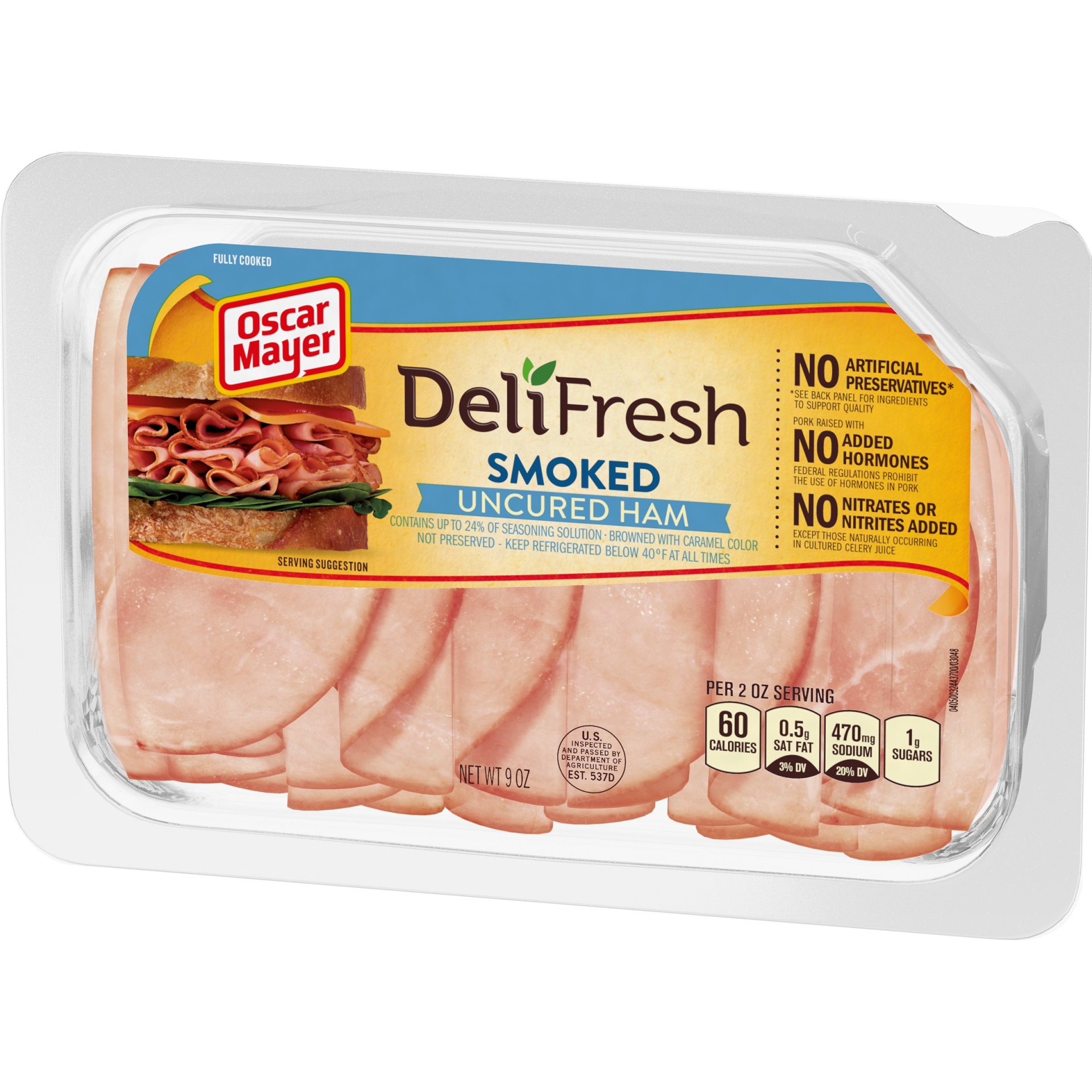 slide 6 of 9, Oscar Mayer Deli Fresh Smoked Uncured Ham Sliced Lunch Meat Tray, 9 oz