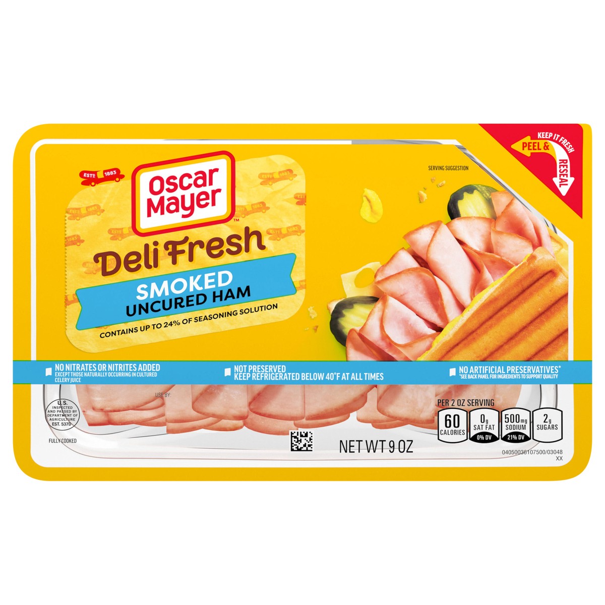 slide 1 of 5, Oscar Mayer Deli Fresh Smoked Uncured Ham Sliced Lunch Meat, 9 oz. Tray, 9 oz