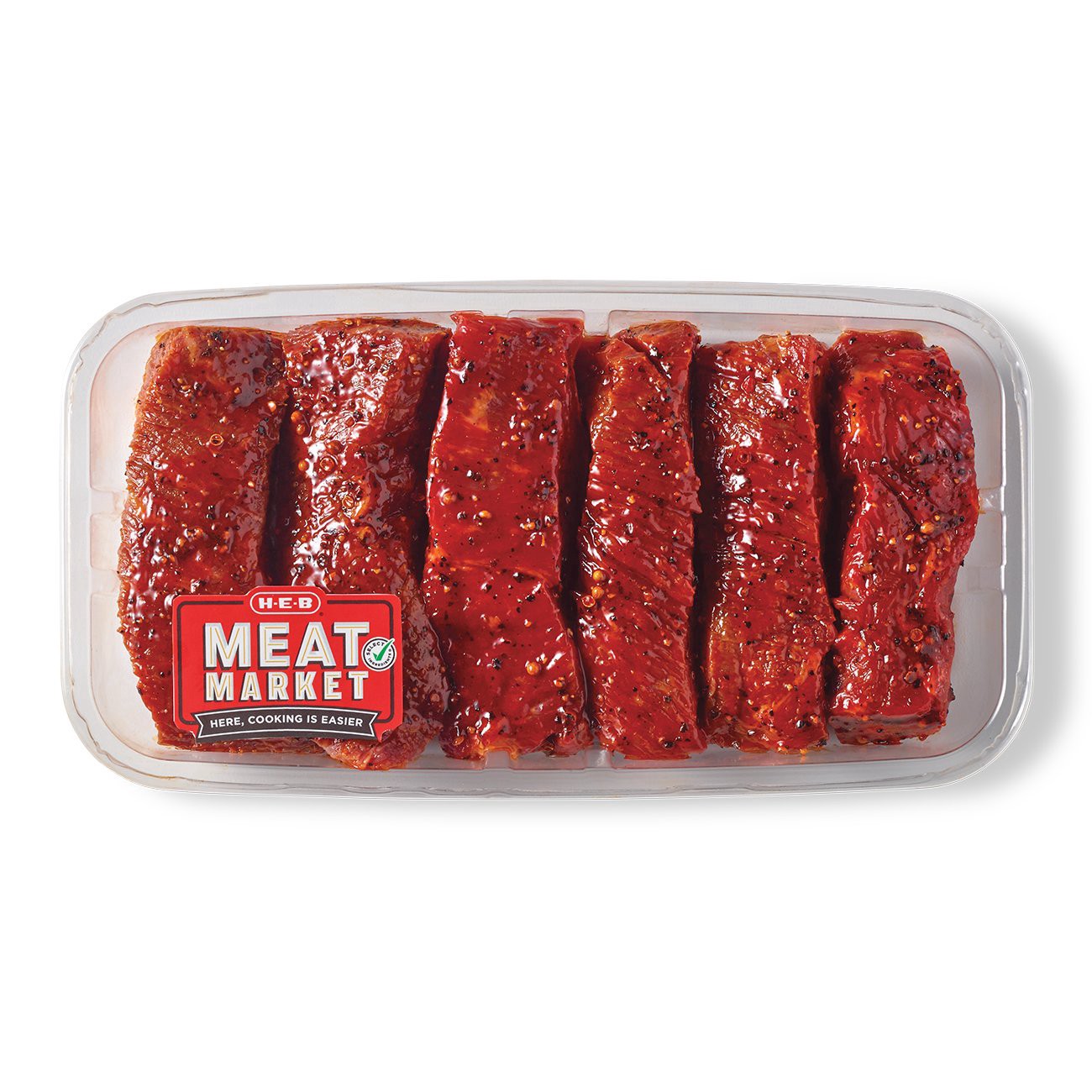 slide 1 of 1, H-E-B Meat Market Marinated Boneless Texas-Style Beef Ribs – Smoky BBQ, per lb