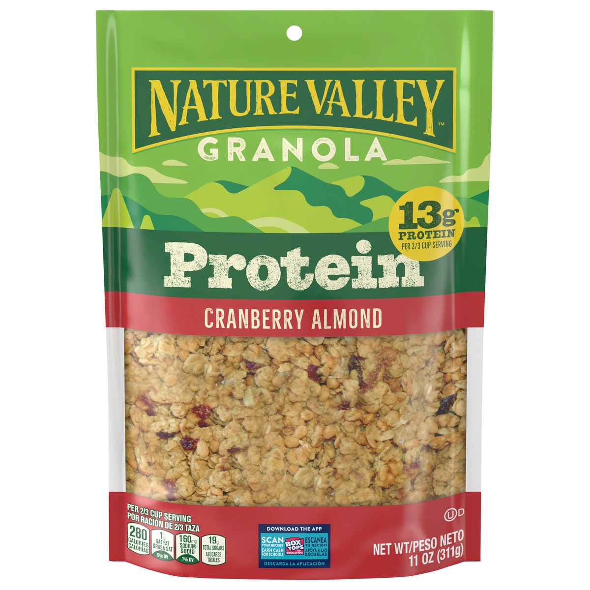 slide 1 of 11, Nature Valley Protein Granola, Cranberry Almond, Resealable Bag, 11 OZ, 11 oz