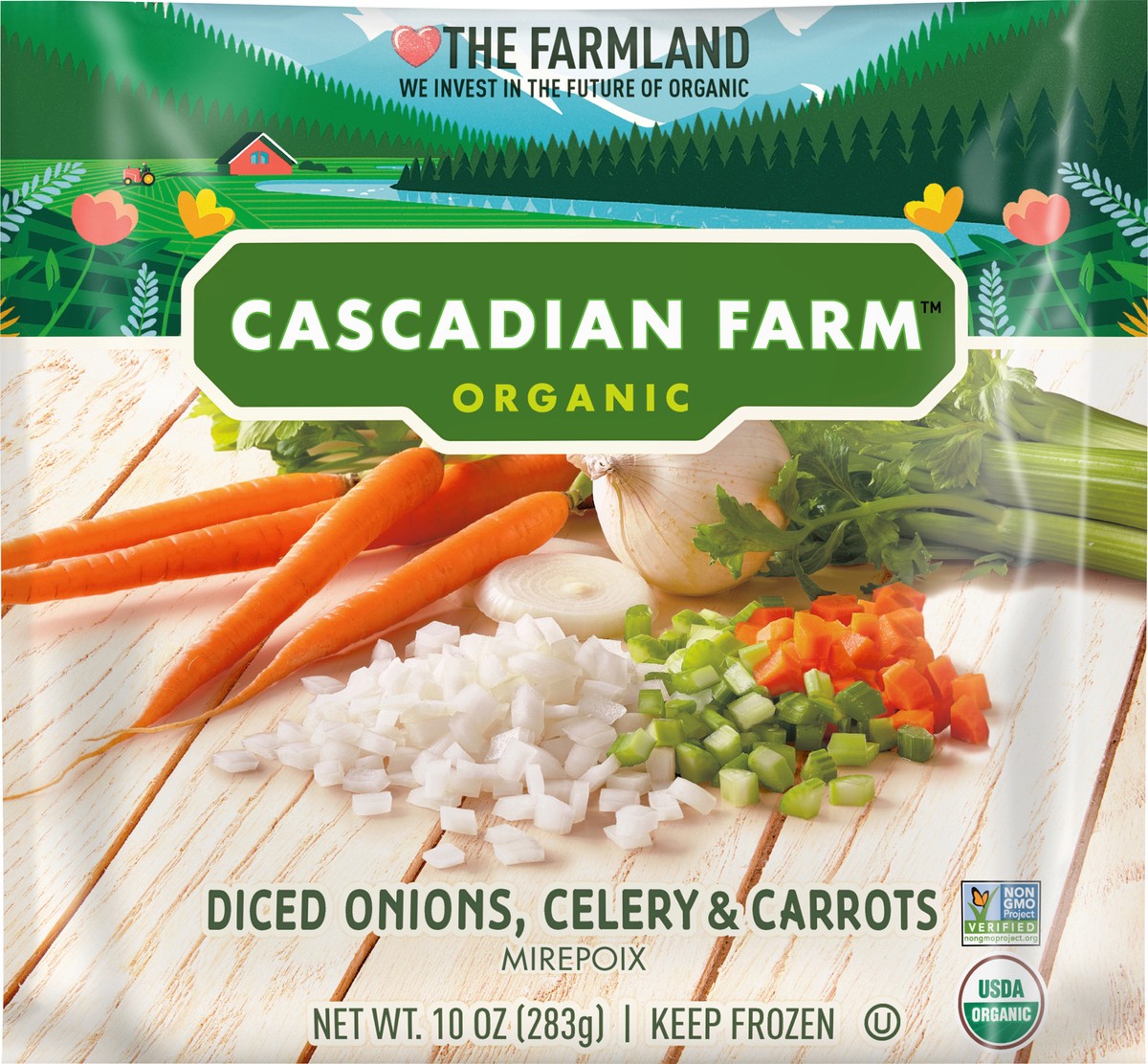 slide 1 of 14, Cascadian Farm Organic Frozen Mirepoix (Onions, Celery, Carrots), 10 oz, 10 oz