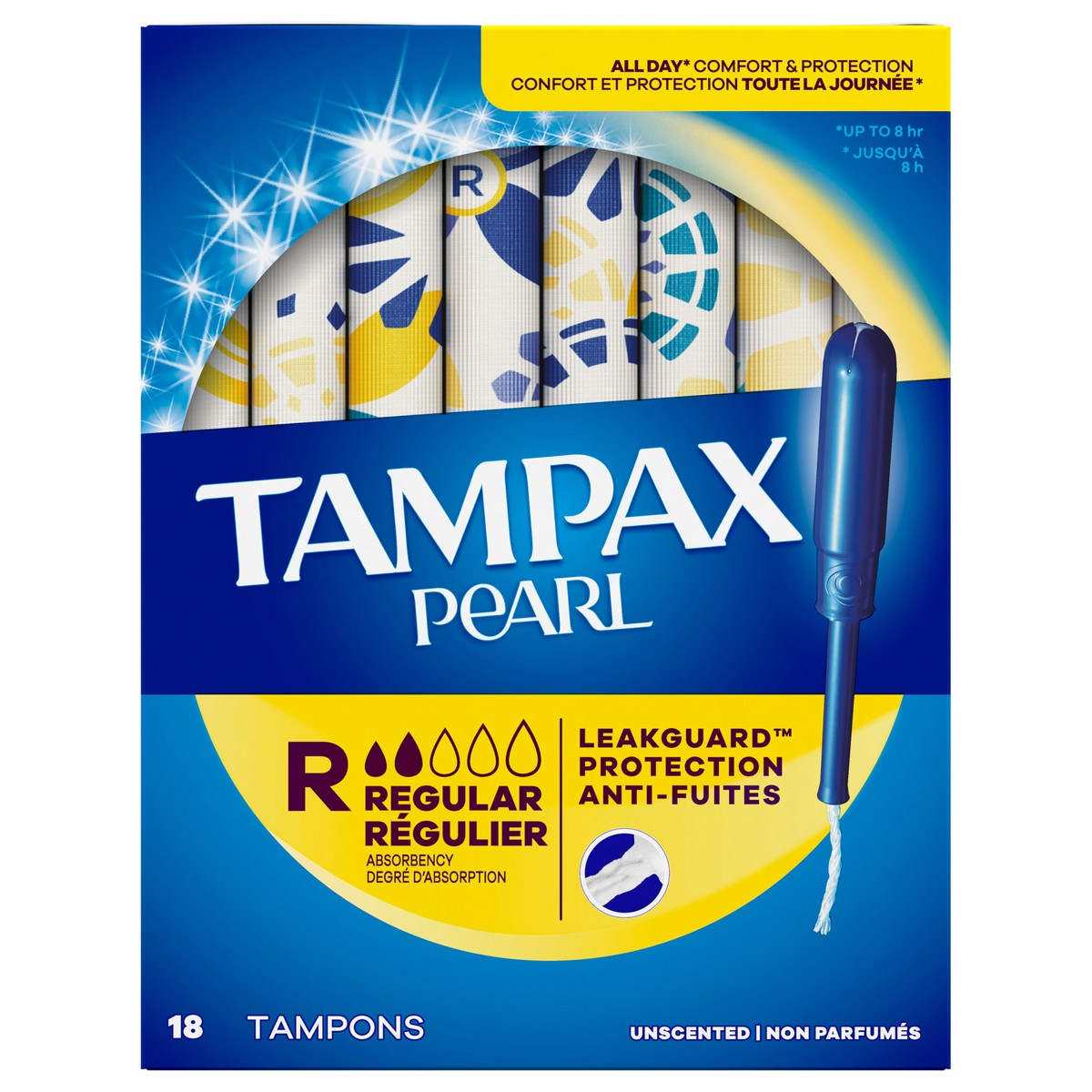 slide 1 of 8, Tampax Pearl Tampons, with LeakGuard Braid, Regular Absorbency, Unscented, 18 Count, 18 ct