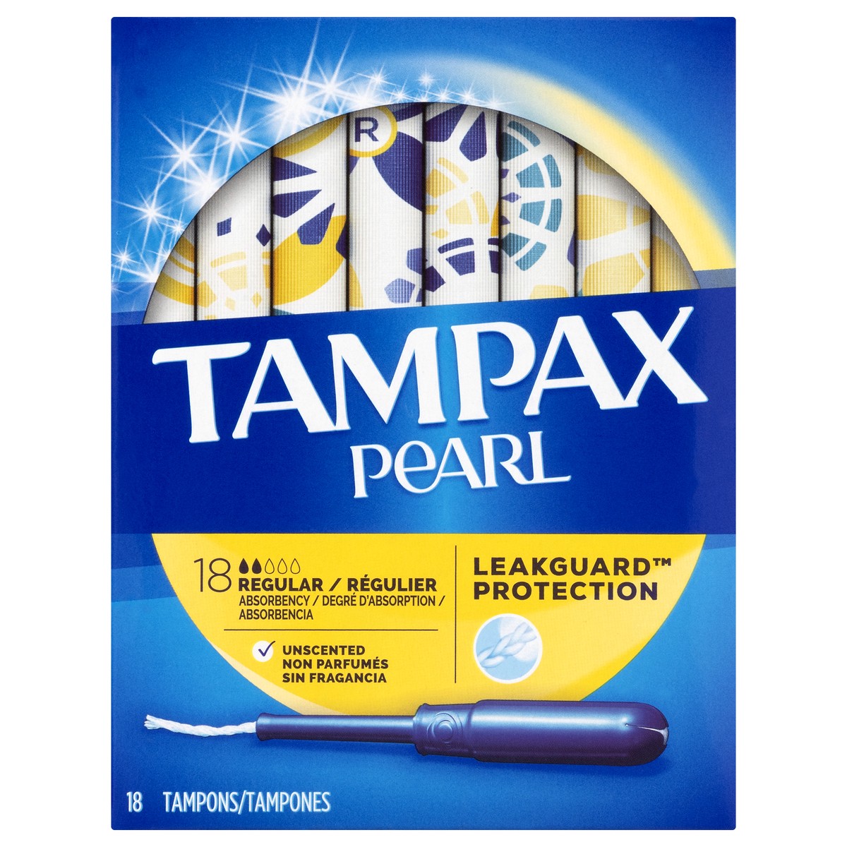 slide 1 of 8, Tampax Pearl Tampons, with LeakGuard Braid, Regular Absorbency, Unscented, 18 Count, 18 ct