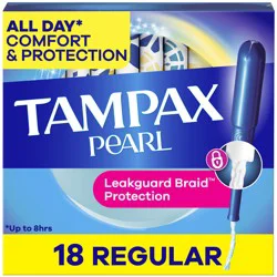 Tampax Pearl Tampons, with LeakGuard Braid, Regular Absorbency, Unscented, 18 Count