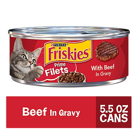 slide 1 of 1, Friskies Cat Food Prime Filets With Beef In Gravy Can, 5.5 oz