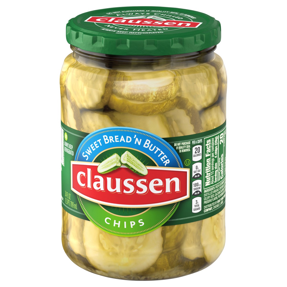 slide 4 of 9, Claussen Sweet Bread 'N Butter Pickle Chips, 24 fl. oz. Jar, 24 fl oz