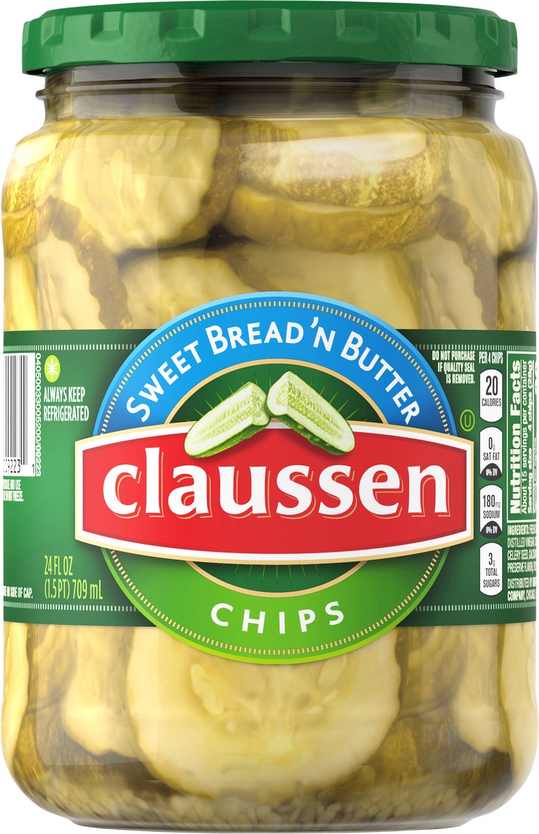 slide 9 of 9, Claussen Sweet Bread 'N Butter Pickle Chips, 24 fl. oz. Jar, 24 fl oz