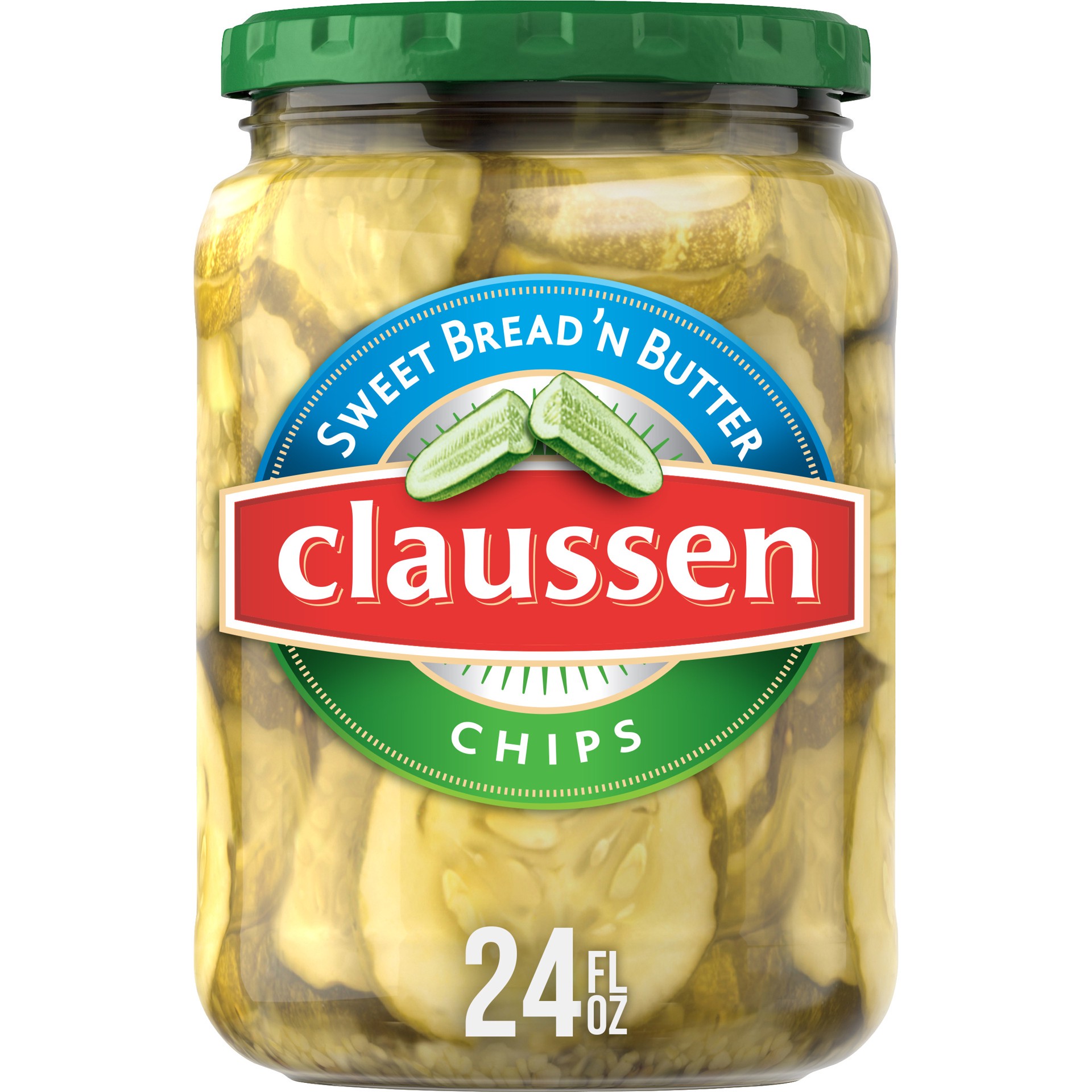 slide 1 of 9, Claussen Sweet Bread 'N Butter Pickle Chips, 24 fl. oz. Jar, 24 fl oz