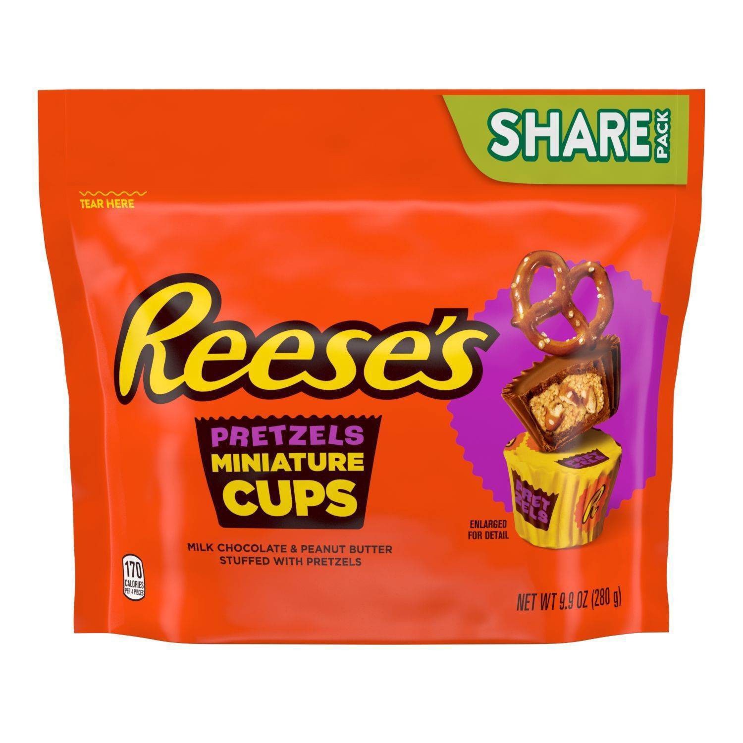 slide 1 of 5, REESE'S Miniatures Milk Chocolate Peanut Butter with Pretzels Cups Candy, Gluten Free, Individually Wrapped, 9.9 oz, Share Pack, 9.9 oz