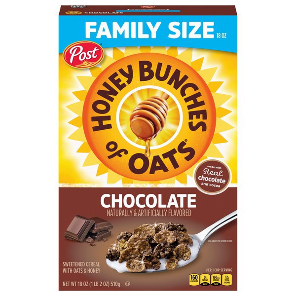 slide 1 of 1, Post Honey Bunches of Oats Chocolate, Made with Whole Grain Cereal, Breakfast Cereal, 18oz Box, 18 oz
