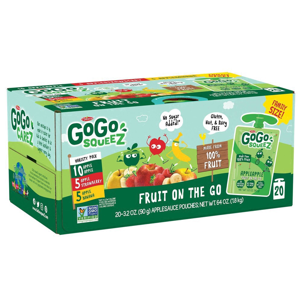 slide 2 of 52, GoGo squeeZ Family Size Variety Pack Fruit on the Go Applesauce 20 - 3.2 oz Pouches, 20 ct