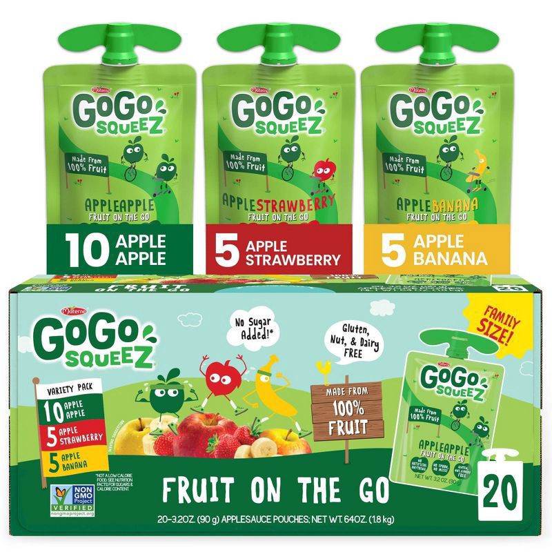 slide 1 of 52, GoGo squeeZ Family Size Variety Pack Fruit on the Go Applesauce 20 - 3.2 oz Pouches, 20 ct