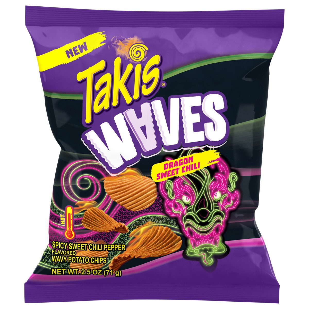 slide 6 of 13, Takis Dragon Sweet Chili Waves 2.5 oz Snack Size Bag, Spicy Sweet Chili Pepper Flavored Hot Tangy Wavy Potato Chips, 2.5 oz